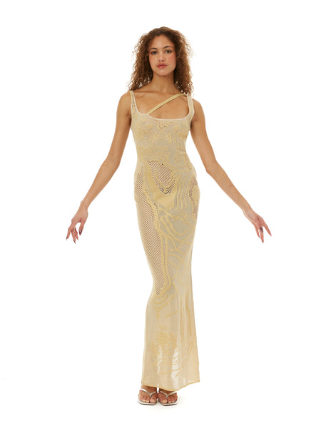 venus retrograde knit dress beige Birthing Venus Knit Dress Gold Di Petsa