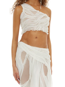 Pearlescent One-Shoulder Crop Top