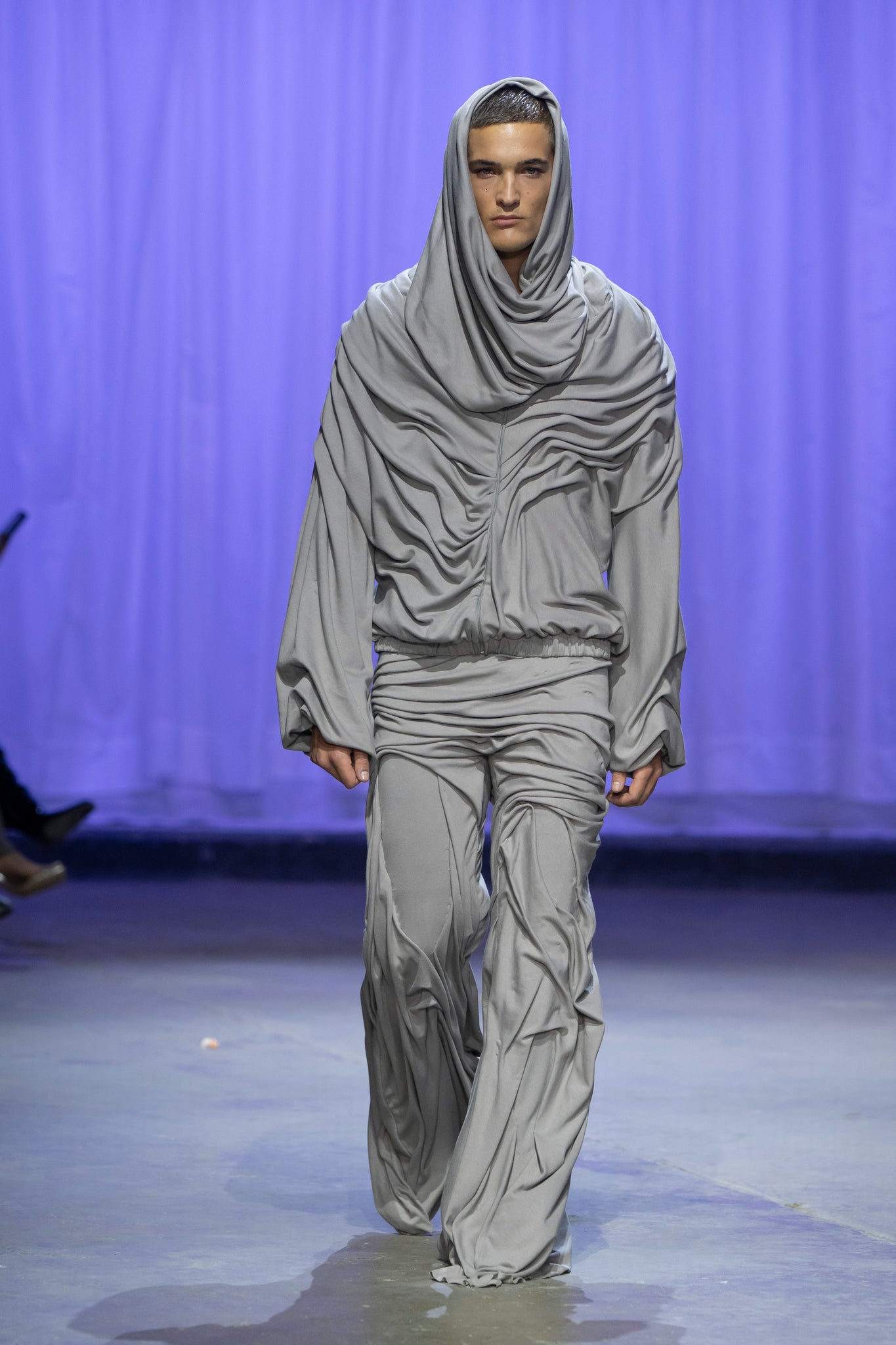 Wetlook Draped Flared Trousers