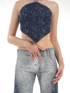 Frayed Denim Halter Top