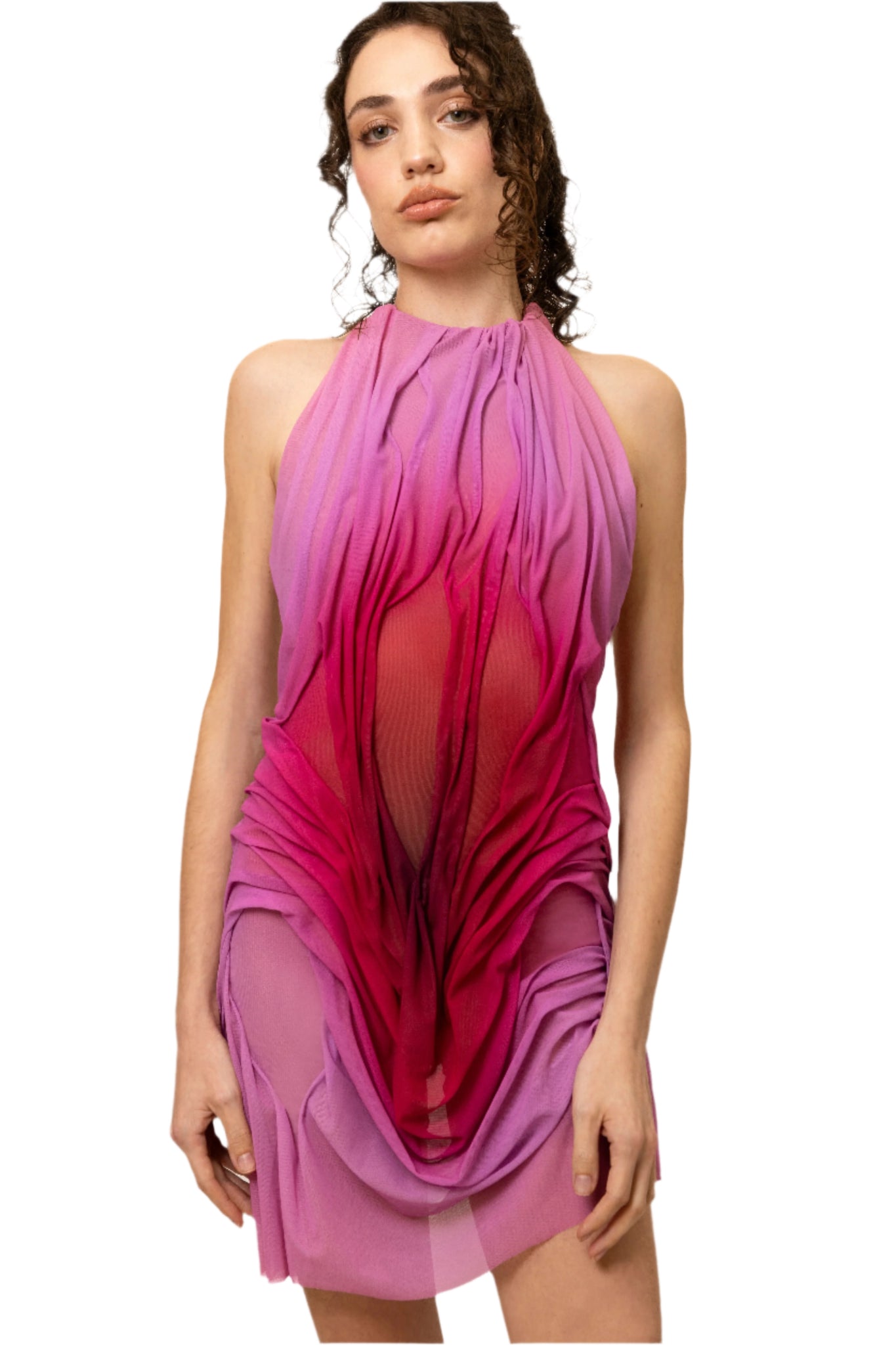 Sunset Gradient Wetlook Mini Dress